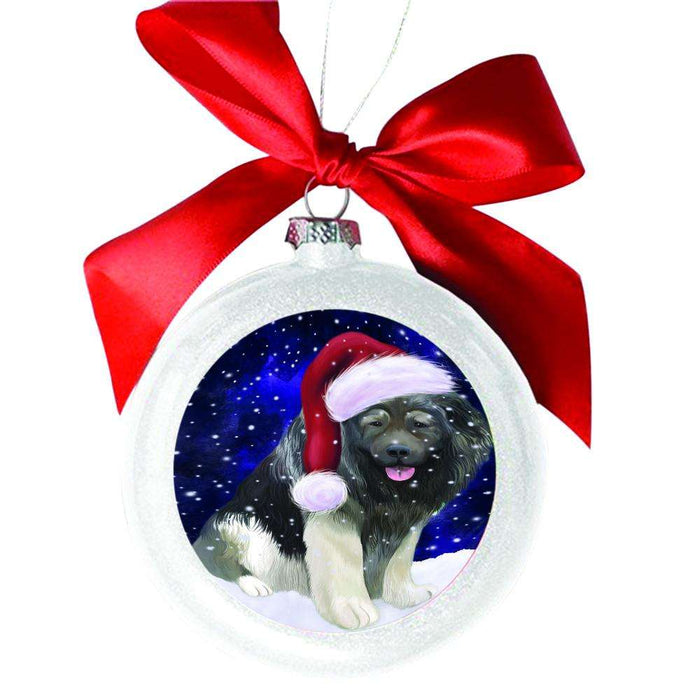 Let it Snow Christmas Holiday Caucasian Ovcharka Dog White Round Ball Christmas Ornament WBSOR48524