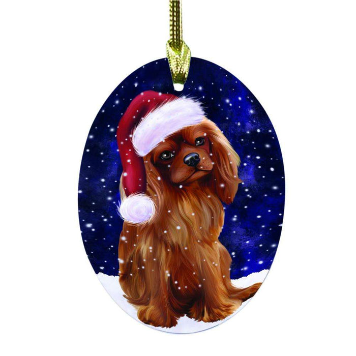 Let it Snow Christmas Holiday Cavalier King Charles Spaniel Dog Oval Glass Christmas Ornament OGOR48526