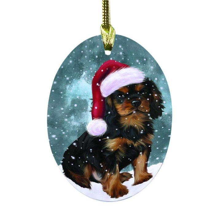 Let it Snow Christmas Holiday Cavalier King Charles Spaniel Dog Oval Glass Christmas Ornament OGOR48527