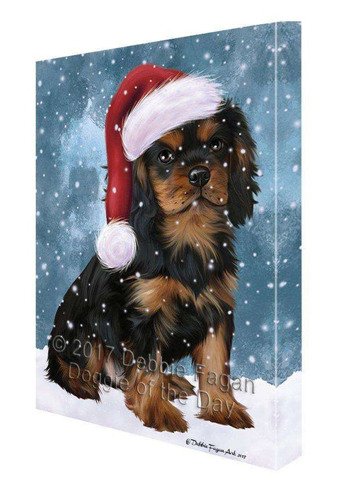 Let it Snow Christmas Holiday Cavalier King Charles Spaniel Dog Wearing Santa Hat Canvas Wall Art