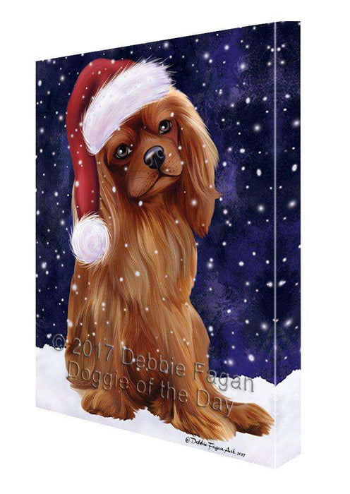 Let it Snow Christmas Holiday Cavalier King Charles Spaniel Dog Wearing Santa Hat Canvas Wall Art