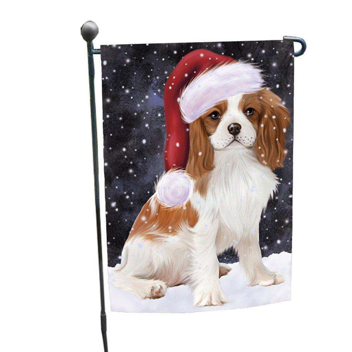 Let it Snow Christmas Holiday Cavalier King Charles Spaniel Dog Wearing Santa Hat Garden Flag