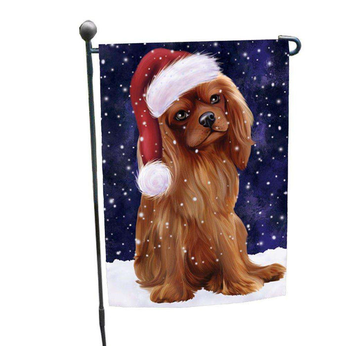 Let it Snow Christmas Holiday Cavalier King Charles Spaniel Dog Wearing Santa Hat Garden Flag