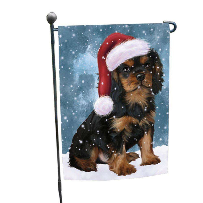 Let it Snow Christmas Holiday Cavalier King Charles Spaniel Dog Wearing Santa Hat Garden Flag