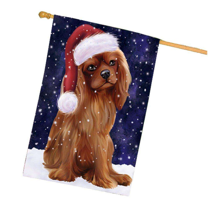 Let it Snow Christmas Holiday Cavalier King Charles Spaniel Dog Wearing Santa Hat House Flag