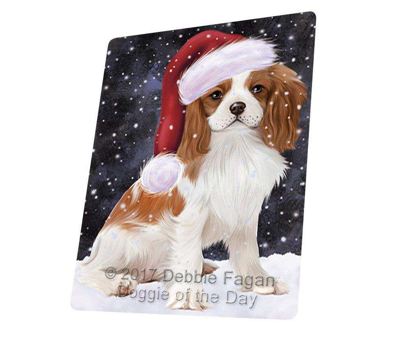 Let it Snow Christmas Holiday Cavalier King Charles Spaniel Dog Wearing Santa Hat Large Refrigerator / Dishwasher Magnet D064