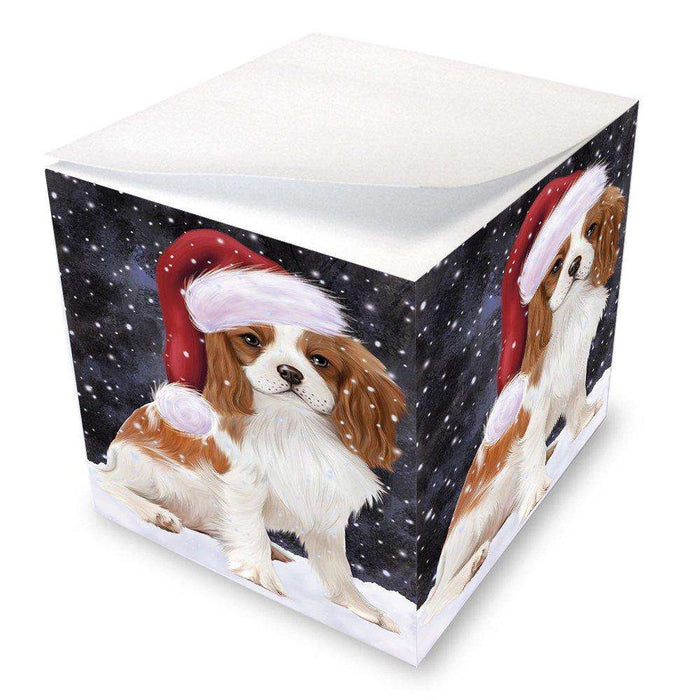 Let it Snow Christmas Holiday Cavalier King Charles Spaniel Dog Wearing Santa Hat Note Cube D296