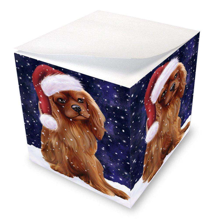 Let it Snow Christmas Holiday Cavalier King Charles Spaniel Dog Wearing Santa Hat Note Cube D297