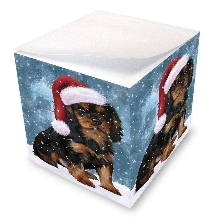 Let it Snow Christmas Holiday Cavalier King Charles Spaniel Dog Wearing Santa Hat Note Cube D298