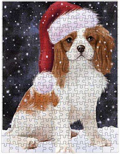 Let it Snow Christmas Holiday Cavalier King Charles Spaniel Dog Wearing Santa Hat Puzzle with Photo Tin D354 (300 pc.)