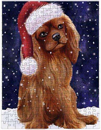 Let it Snow Christmas Holiday Cavalier King Charles Spaniel Dog Wearing Santa Hat Puzzle with Photo Tin D355 (300 pc.)