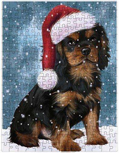 Let it Snow Christmas Holiday Cavalier King Charles Spaniel Dog Wearing Santa Hat Puzzle with Photo Tin D356 (300 pc.)