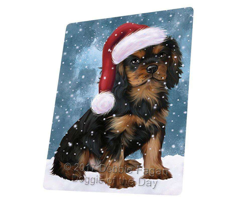Let it Snow Christmas Holiday Cavalier King Charles Spaniel Dog Wearing Santa Hat Tempered Cutting Board