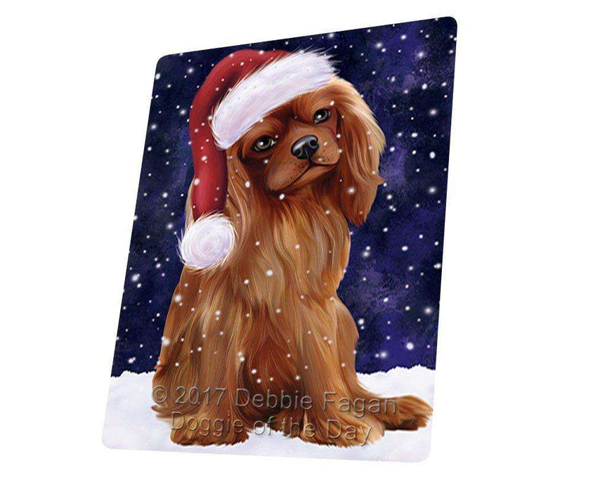 Let it Snow Christmas Holiday Cavalier King Charles Spaniel Dog Wearing Santa Hat Tempered Cutting Board