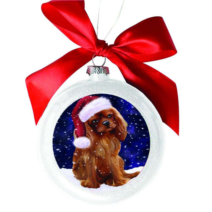 Let it Snow Christmas Holiday Cavalier King Charles Spaniel Dog White Round Ball Christmas Ornament WBSOR48526