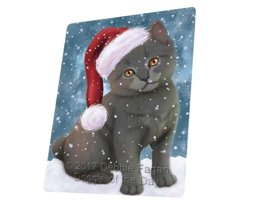 Let It Snow Christmas Holiday Chartreux Kitten Cat Wearing Santa Hat Magnet Mini (3.5" x 2")