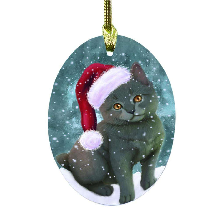 Let it Snow Christmas Holiday Chartreux Kitten Oval Glass Christmas Ornament OGOR48528