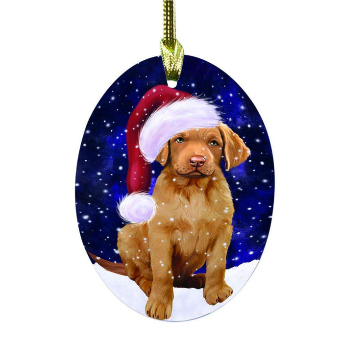 Let it Snow Christmas Holiday Chesapeake Bay Retriever Dog Oval Glass Christmas Ornament OGOR48530