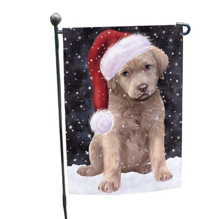 Let it Snow Christmas Holiday Chesapeake Bay Retriever Dog Wearing Santa Hat Garden Flag FLG107