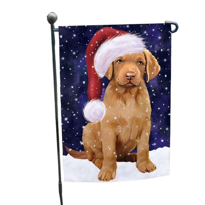 Let it Snow Christmas Holiday Chesapeake Bay Retriever Dog Wearing Santa Hat Garden Flag FLG108