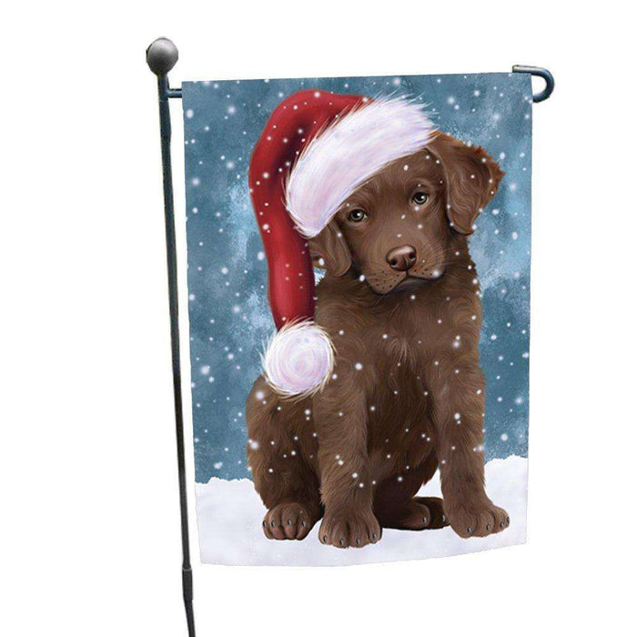 Let it Snow Christmas Holiday Chesapeake Bay Retriever Dog Wearing Santa Hat Garden Flag FLG109