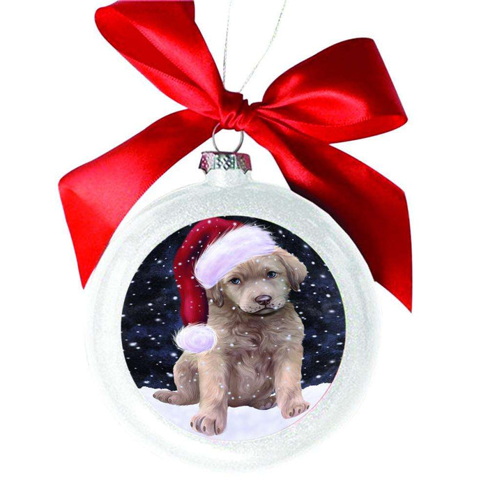 Let it Snow Christmas Holiday Chesapeake Bay Retriever Dog White Round Ball Christmas Ornament WBSOR48529
