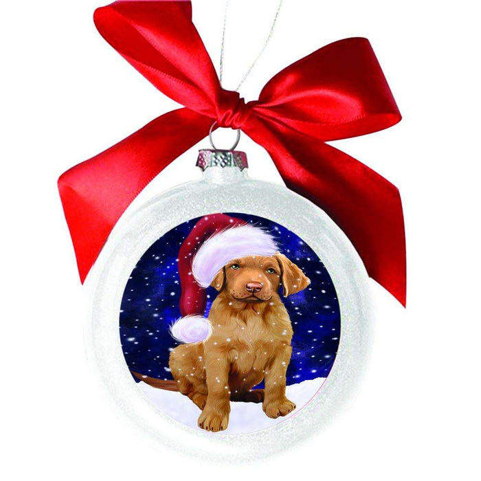 Let it Snow Christmas Holiday Chesapeake Bay Retriever Dog White Round Ball Christmas Ornament WBSOR48530