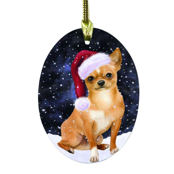 Let it Snow Christmas Holiday Chihuahua Dog Oval Glass Christmas Ornament OGOR48532
