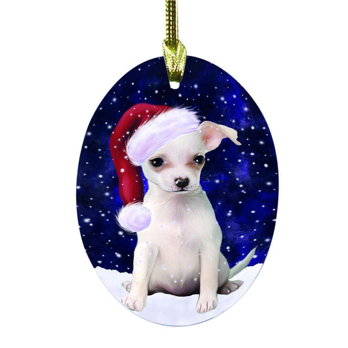 Let it Snow Christmas Holiday Chihuahua Dog Oval Glass Christmas Ornament OGOR48533