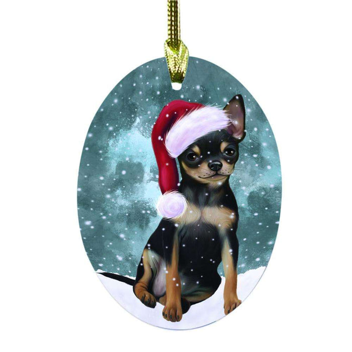 Let it Snow Christmas Holiday Chihuahua Dog Oval Glass Christmas Ornament OGOR48534