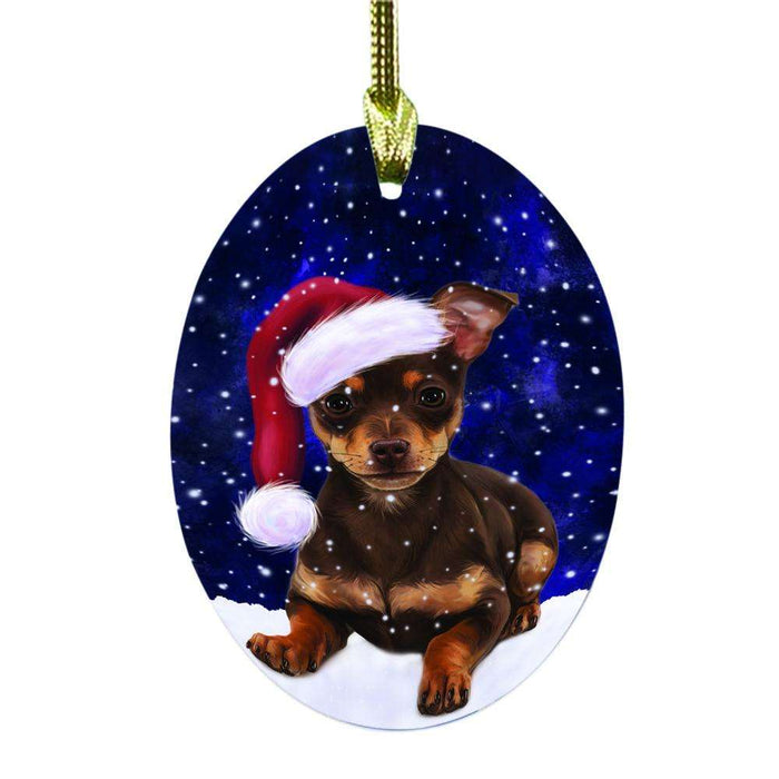 Let it Snow Christmas Holiday Chihuahua Dog Oval Glass Christmas Ornament OGOR48535