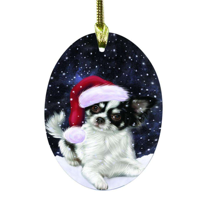 Let it Snow Christmas Holiday Chihuahua Dog Oval Glass Christmas Ornament OGOR48537