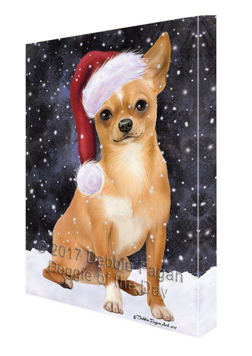 Let it Snow Christmas Holiday Chihuahua Dog Wearing Santa Hat Canvas Wall Art