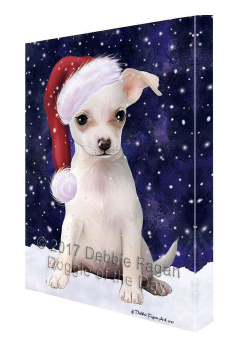 Let it Snow Christmas Holiday Chihuahua Dog Wearing Santa Hat Canvas Wall Art