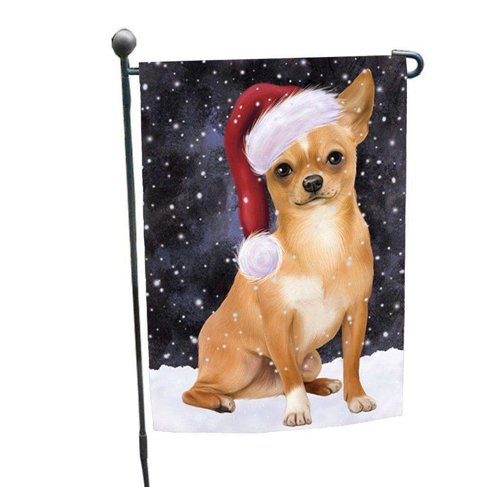 Let it Snow Christmas Holiday Chihuahua Dog Wearing Santa Hat Garden Flag