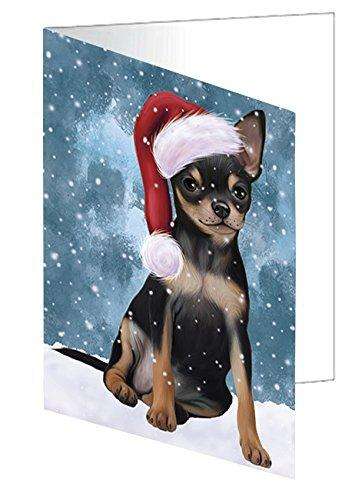 Let it Snow Christmas Holiday Chihuahua Dog Wearing Santa Hat Handmade Artwork Assorted Pets Greeting Cards and Note Cards with Envelopes for All Occasions and Holiday Seasons
