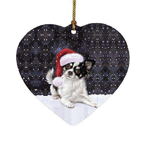 Let it Snow Christmas Holiday Chihuahua Dog Wearing Santa Hat Heart Ornament D280