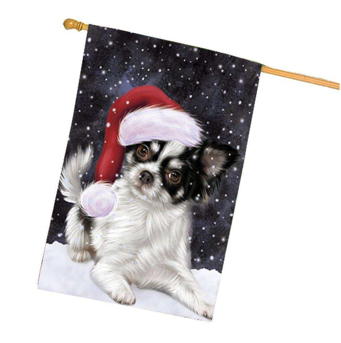 Let it Snow Christmas Holiday Chihuahua Dog Wearing Santa Hat House Flag HF268