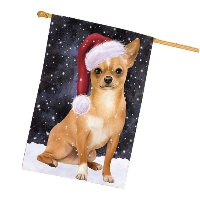 Let it Snow Christmas Holiday Chihuahua Dog Wearing Santa Hat House Flag