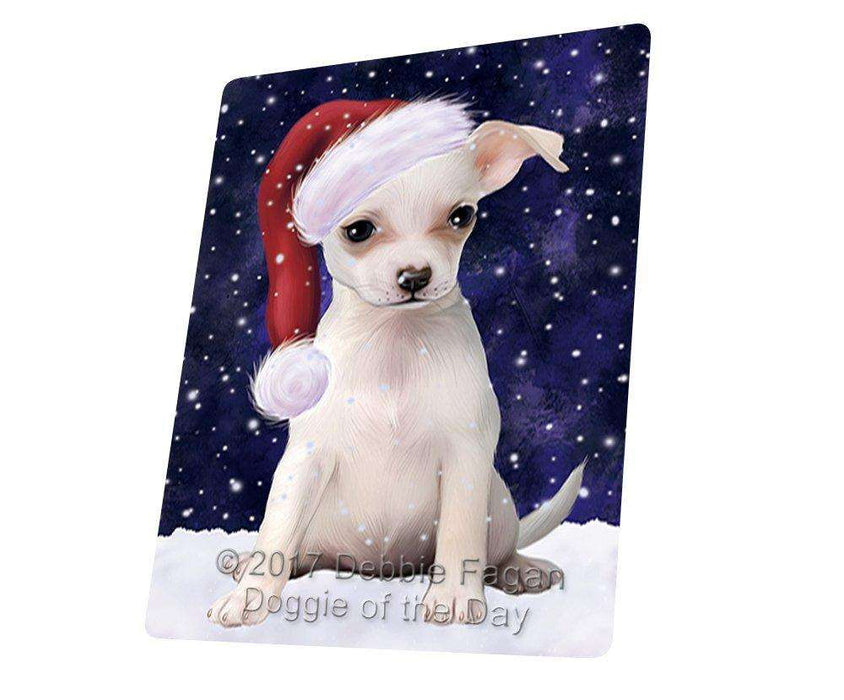Let it Snow Christmas Holiday Chihuahua Dog Wearing Santa Hat Large Refrigerator / Dishwasher Magnet D068