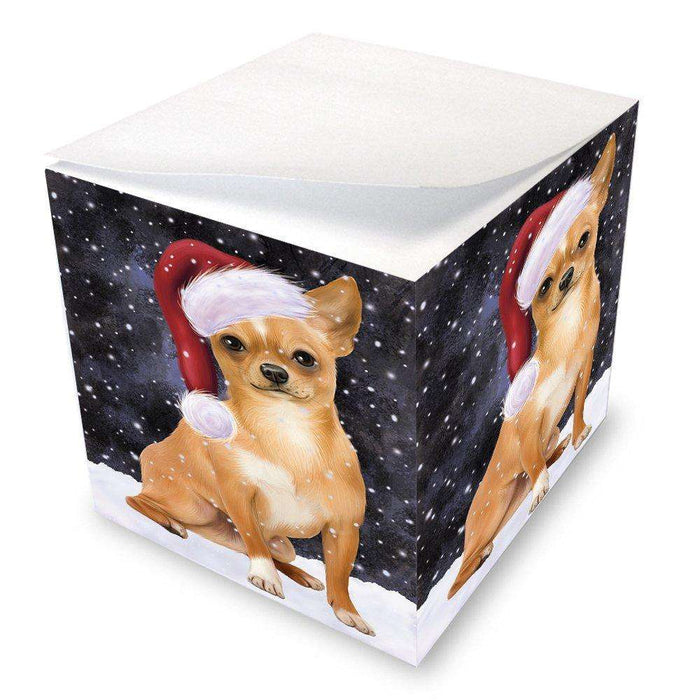 Let it Snow Christmas Holiday Chihuahua Dog Wearing Santa Hat Note Cube D299