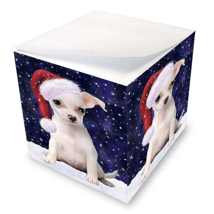 Let it Snow Christmas Holiday Chihuahua Dog Wearing Santa Hat Note Cube D300
