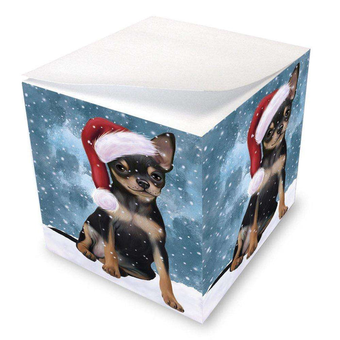 Let it Snow Christmas Holiday Chihuahua Dog Wearing Santa Hat Note Cube D301