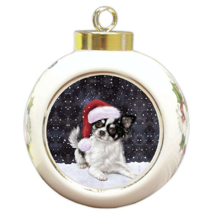 Let it Snow Christmas Holiday Chihuahua Dog Wearing Santa Hat Round Ball Ornament D280
