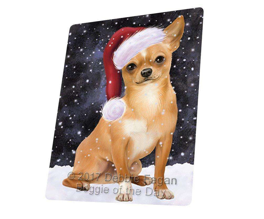 Let it Snow Christmas Holiday Chihuahua Dog Wearing Santa Hat Tempered Cutting Board