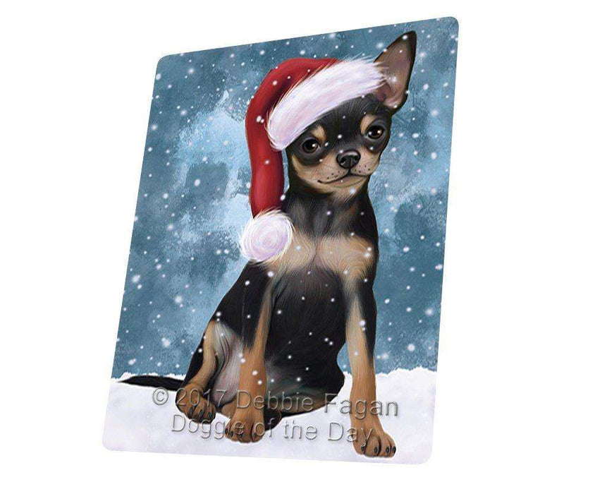 Let it Snow Christmas Holiday Chihuahua Dog Wearing Santa Hat Tempered Cutting Board