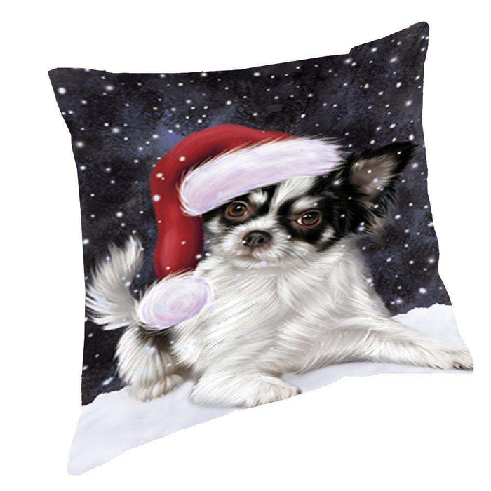 Let it Snow Christmas Holiday Chihuahua Dog Wearing Santa Hat Throw Pillow D438