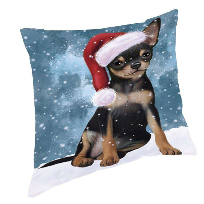 Let it Snow Christmas Holiday Chihuahua Dog Wearing Santa Hat Throw Pillow