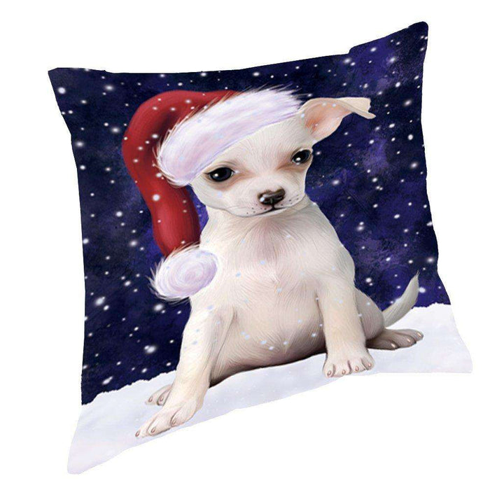 Let it Snow Christmas Holiday Chihuahua Dog Wearing Santa Hat Throw Pillow
