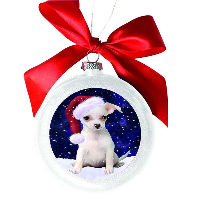 Let it Snow Christmas Holiday Chihuahua Dog White Round Ball Christmas Ornament WBSOR48533
